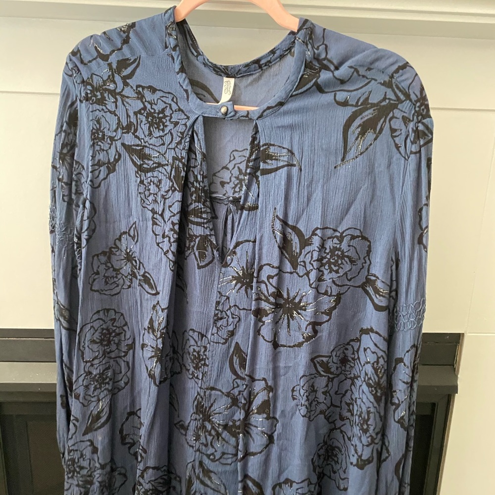 Navy and Black Floral long sleeve swing dress